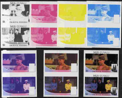 Tuvalu - Nui 1986 Royal Wedding (Andrew & Fergie) $1 set of 7 imperf progressive proofs comprising the 4 individual colours plus 2, 3 and all 4 colour composites unmounted mint (7 se-tenant proof pairs)
