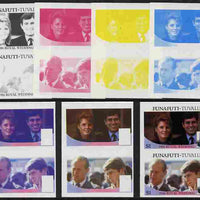 Tuvalu - Funafuti 1986 Royal Wedding (Andrew & Fergie) $1 set of 7 imperf progressive proofs comprising the 4 individual colours plus 2, 3 and all 4 colour composites unmounted mint (7 se-tenant proof pairs)