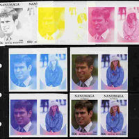 Tuvalu - Nanumaga 1986 Royal Wedding (Andrew & Fergie) 60c set of 7 imperf progressive proofs comprising the 4 individual colours plus 2, 3 and all 4 colour composites unmounted mint (7 se-tenant proof pairs)