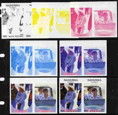 Tuvalu - Nanumea 1986 Royal Wedding (Andrew & Fergie) 60c set of 7 imperf progressive proofs comprising the 4 individual colours plus 2, 3 and all 4 colour composites unmounted mint (7 se-tenant proof pairs)