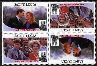St Lucia 1986 Royal Wedding (Andrew & Fergie) $2 perforated tete-beche se-tenant block of 4 with face value omitted unmounted mint