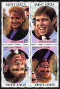 St Lucia 1986 Royal Wedding (Andrew & Fergie) 80c perforated tete-beche se-tenant block of 4 with face value omitted unmounted mint