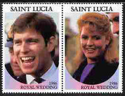 St Lucia 1986 Royal Wedding (Andrew & Fergie) 80c perforated se-tenant pair with face value omitted unmounted mint