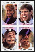 St Lucia 1986 Royal Wedding (Andrew & Fergie) 80c imperf tete-beche se-tenant block of 4 with face value omitted unmounted mint