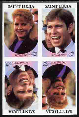 St Lucia 1986 Royal Wedding (Andrew & Fergie) 80c imperf tete-beche se-tenant block of 4 with face value omitted unmounted mint