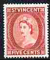 St Vincent 1964-65 QEII def 5c scarlet (watermark Block CA P14) unmounted mint SG 215