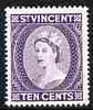 St Vincent 1964-65 QEII def 10c deep lilac (watermark Block CA P14) unmounted mint SG 216