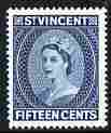 St Vincent 1964-65 QEII def 15c deep blue (watermark Block CA P14) unmounted mint SG 217