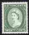 St Vincent 1964-65 QEII def 20c green (watermark Block CA P14) unmounted mint SG 218