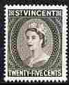 St Vincent 1964-65 QEII def 25c black-brown (watermark Block CA P14) unmounted mint SG 219