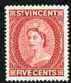St Vincent 1955-63 QEII def 5c scarlet (watermark Script CA) unmounted mint SG 193