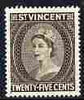 St Vincent 1955-63 QEII def 25c black-brown (watermark Script CA) unmounted mint SG 197