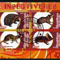 Congo 2010 Insectivores perf sheetlet containing 4 values fine cto used