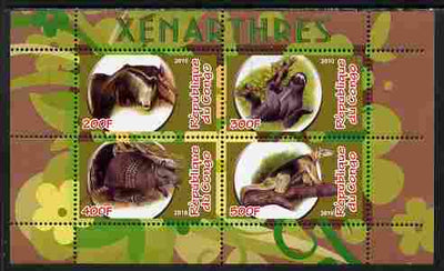 Congo 2010 Xenarthra perf sheetlet containing 4 values unmounted mint