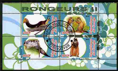 Congo 2010 Rodents #2 perf sheetlet containing 4 values fine cto used