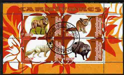 Congo 2010 Carnivores #1 perf sheetlet containing 4 values fine cto used