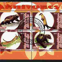Congo 2010 Carnivores #4 perf sheetlet containing 4 values fine cto used