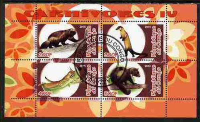Congo 2010 Carnivores #4 perf sheetlet containing 4 values fine cto used