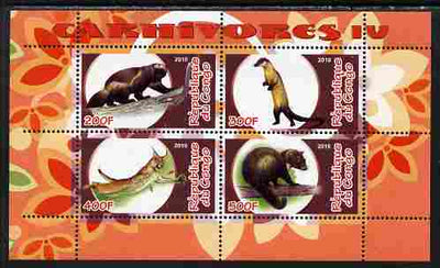 Congo 2010 Carnivores #4 perf sheetlet containing 4 values unmounted mint