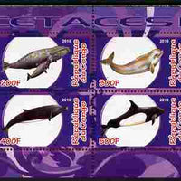 Congo 2010 Cedacea (Whales & Dolphins) #2 perf sheetlet containing 4 values unmounted mint