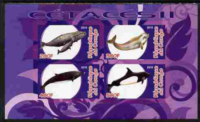 Congo 2010 Cedacea (Whales & Dolphins) #2 imperf sheetlet containing 4 values unmounted mint