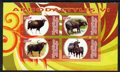 Congo 2010 Artiodactyla (Even toed Mammals) #6 imperf sheetlet containing 4 values unmounted mint
