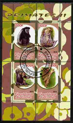 Congo 2010 Primates #2 perf sheetlet containing 4 values fine cto used