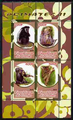 Congo 2010 Primates #2 perf sheetlet containing 4 values unmounted mint