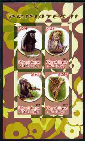 Congo 2010 Primates #2 imperf sheetlet containing 4 values unmounted mint