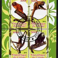 Congo 2010 Primates #3 perf sheetlet containing 4 values fine cto used