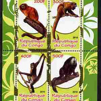 Congo 2010 Primates #3 perf sheetlet containing 4 values unmounted mint