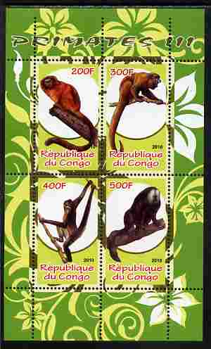 Congo 2010 Primates #3 perf sheetlet containing 4 values unmounted mint