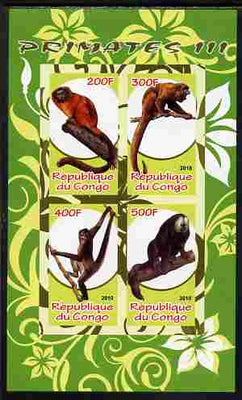 Congo 2010 Primates #3 imperf sheetlet containing 4 values unmounted mint