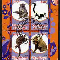 Congo 2010 Primates #4 perf sheetlet containing 4 values fine cto used