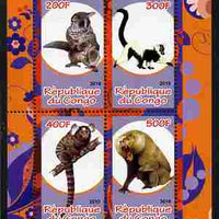 Congo 2010 Primates #4 perf sheetlet containing 4 values unmounted mint