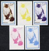 Dhufar 1974 Cats 20b (Long Haired Smoked) set of 5 imperf progressive colour proofs comprising 3 individual colours (red, blue & yellow) plus 3 and all 4-colour composites unmounted mint