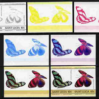 St Lucia 1985 Butterflies (Leaders of the World) 40c se-tenant pair - the set of 7 imperf progressive proofs comprising the 4 individual colours plus 2, 3 and all 4-colour composite, unmounted mint as SG 783a