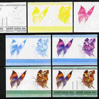 St Lucia 1985 Butterflies (Leaders of the World) 60c se-tenant pair - the set of 7 imperf progressive proofs comprising the 4 individual colours plus 2, 3 and all 4-colour composite, unmounted mint as SG 785a