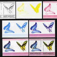 St Lucia 1985 Butterflies (Leaders of the World) $2.25 se-tenant pair - the set of 7 imperf progressive proofs comprising the 4 individual colours plus 2, 3 and all 4-colour composite, unmounted mint as SG 787a