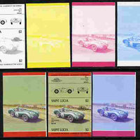 St Lucia 1984 Cars #2 (Leaders of the World) $2 Aston Martin DB3S (1954) se-tenant pair - the set of 7 imperf progressive proofs comprising the 4 individual colours plus 2, 3 and all 4-colour composite, unmounted mint as SG 757a