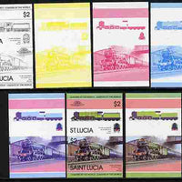 St Lucia 1983 Locomotives #1 (Leaders of the World) $2 Flying Scotsman se-tenant pair - the set of 7 imperf progressive proofs comprising the 4 individual colours plus 2, 3 and all 4-colour composite, unmounted mint as SG 663a
