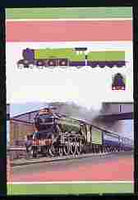 St Lucia 1983 Locomotives #1 (Leaders of the World) $2 Flying Scotsman se-tenant imperf proof pair in 3 colours only (black with country name, inscription & value omitted) unmounted mint as SG 663a