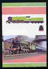 St Lucia 1983 Locomotives #1 (Leaders of the World) $2 Flying Scotsman se-tenant imperf proof pair in 3 colours only (black with country name, inscription & value omitted) unmounted mint as SG 663a