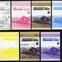 St Lucia 1983 Locomotives #1 (Leaders of the World) $1 Bodmin West Country Class se-tenant pair - the set of 7 imperf progressive proofs comprising the 4 individual colours plus 2, 3 and all 4-colour composite, unmounted mint as SG 659a