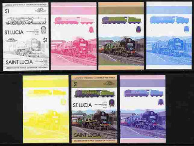 St Lucia 1983 Locomotives #1 (Leaders of the World) $1 Bodmin West Country Class se-tenant pair - the set of 7 imperf progressive proofs comprising the 4 individual colours plus 2, 3 and all 4-colour composite, unmounted mint as SG 659a