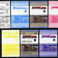 St Lucia 1983 Locomotives #1 (Leaders of the World) 35c Duke of Sutherland se-tenant - the set of 7 imperf progressive proofs comprising the 4 individual colours plus 2, 3 and all 4-colour composite, unmounted mint as SG 651a