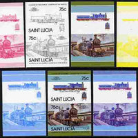 St Lucia 1985 Locomotives #4 (Leaders of the World) 75c 'Dunalastair 4-4-0' se-tenant pair - the set of 7 imperf progressive proofs comprising the 4 individual colours plus 2, 3 and all 4-colour composite, unmounted mint as SG 828a