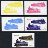 Nagaland 1974 Locomotives 30c (Chinese) set of 5 imperf progressive colour proofs comprising 3 individual colours (red, blue & yellow) plus 3 and all 4-colour composites unmounted mint