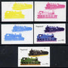 Nagaland 1974 Locomotives 40c (German) set of 5 imperf progressive colour proofs comprising 3 individual colours (red, blue & yellow) plus 3 and all 4-colour composites unmounted mint