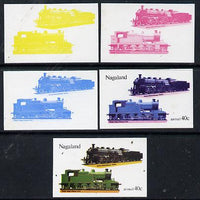 Nagaland 1974 Locomotives 40c (German) set of 5 imperf progressive colour proofs comprising 3 individual colours (red, blue & yellow) plus 3 and all 4-colour composites unmounted mint